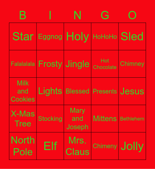 Holiday Bingo Card
