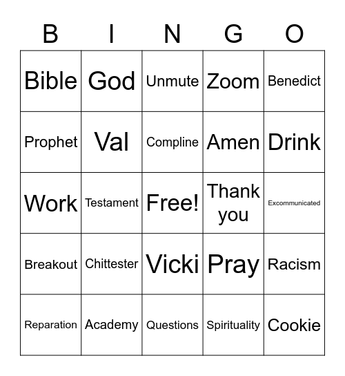 Academy Bingo Card