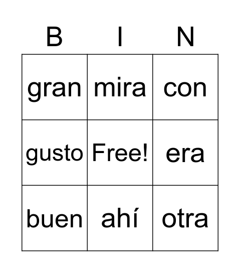 Sight words Bingo Card