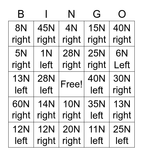 Net Force Bingo Card