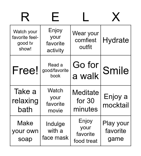 Treat Yourself Bingo Card