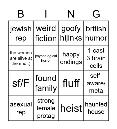 EVA's TASTE IN BOOKS Bingo Card