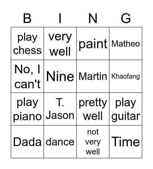 P3/1 Bingo for Friday Bingo Card