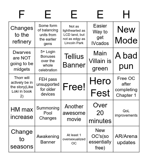 FEH Channel: Book V Edition Bingo Card