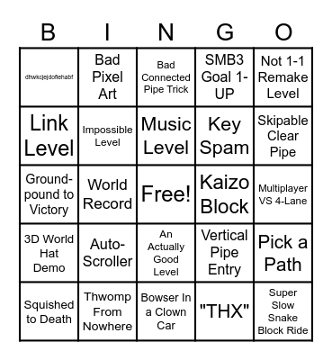 SMM2 Easy Endless Bingo Card