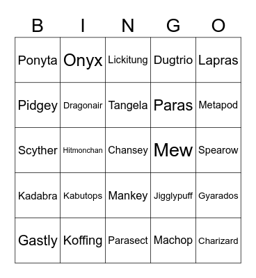 Pokemon Bingo Race Bingo Card