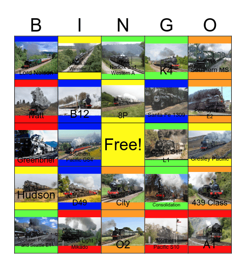 Sole Surviving Steam Locomotives Bingo Card