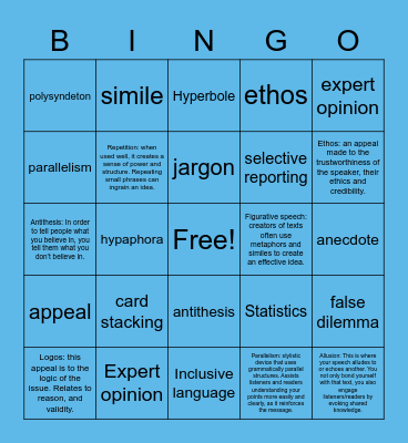 Persuasive and rhetorical techniques Bingo Card