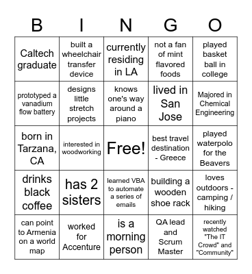 Getting to Know Each Other Bingo Card