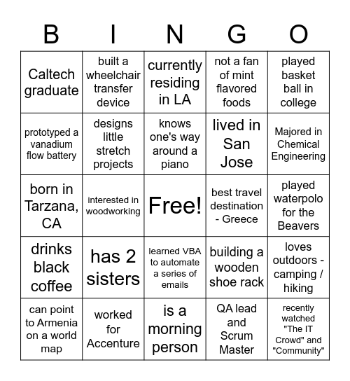 Getting to Know Each Other Bingo Card