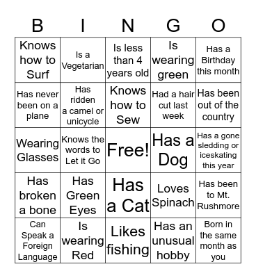 Get To Know You 3-Legged BINGO Card
