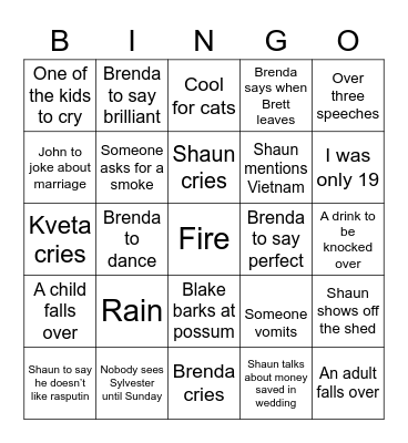 Wedding Bingo Card