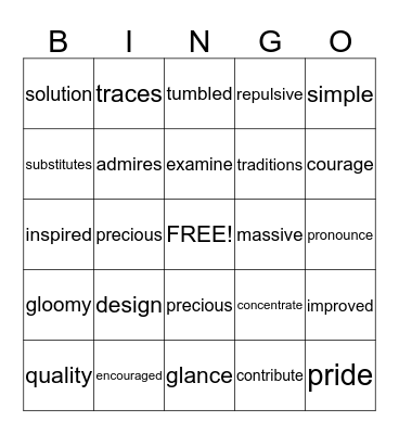 Vocabulary Bingo Card