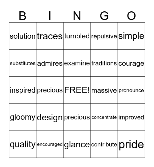 Vocabulary Bingo Card