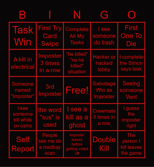 Among Us Bingo Ep1 Bingo Card