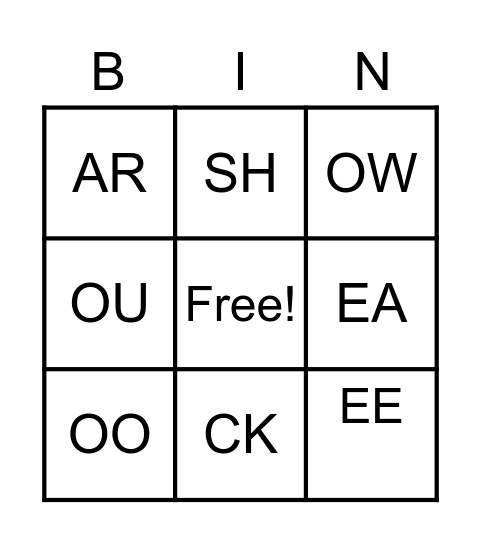 PHONICS - UNIT 10 Bingo Card