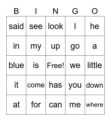 November Sight Word Review Bingo Card