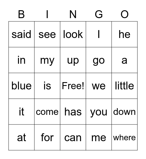 November Sight Word Review Bingo Card
