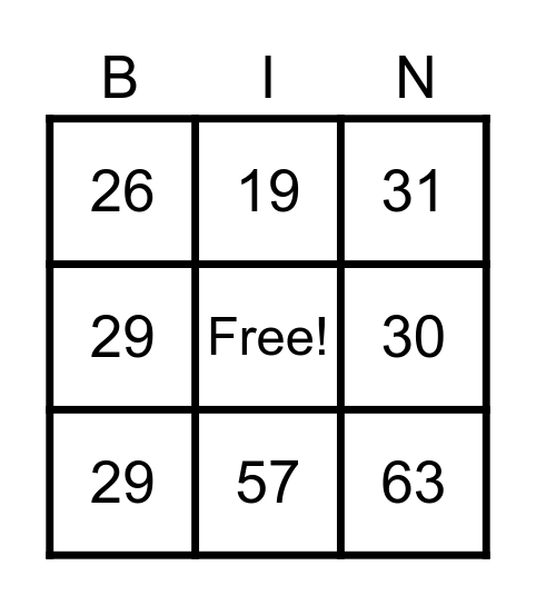 Number Bingo 1-75 Bingo Card