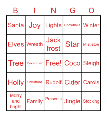 Happy Holidays Bingo Card