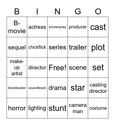 Movie vocabulary Bingo Card