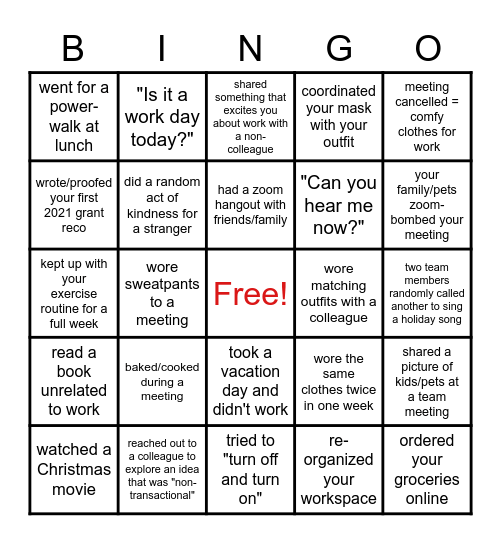 Mott Foundation Quarantine Bingo Card