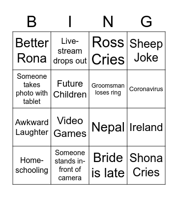 Shone & Ross Wedding Bingo Card