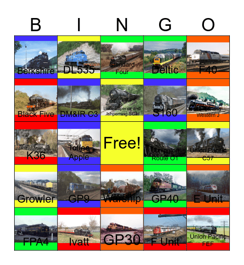 Dinner Trains that the Children and I would ride and have a cookoff on one day Bingo Card