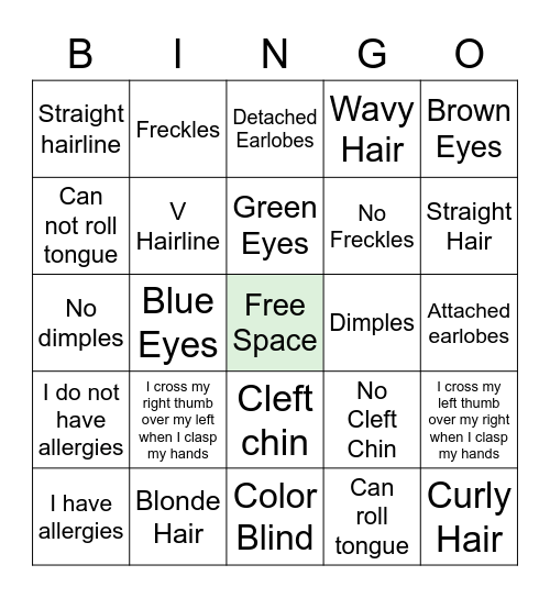 Heredity Bingo Card