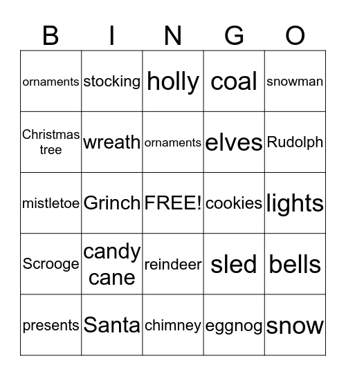 Christmas Bingo Card