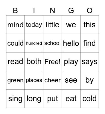 High Frequency Words (1) Bingo Card