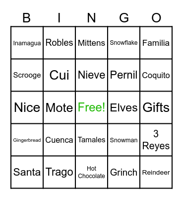 Urban Family Holiday Bingo Card