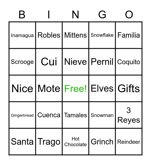 Urban Family Holiday Bingo Card