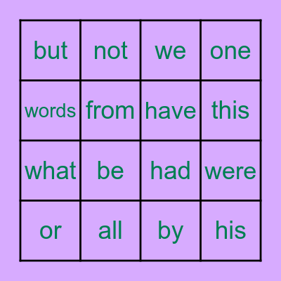 Sight Words Bingo Card