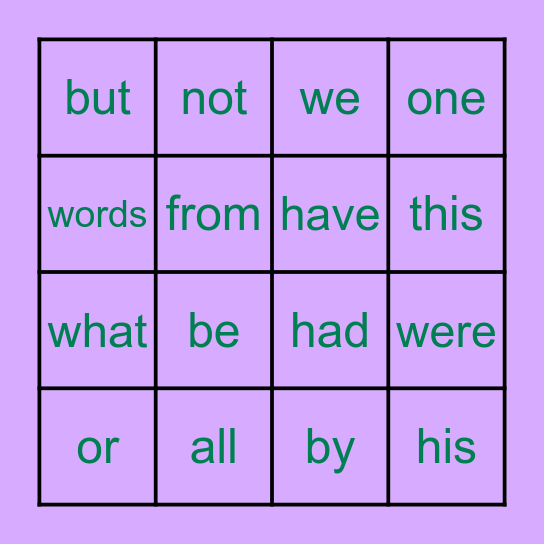 Sight Words Bingo Card
