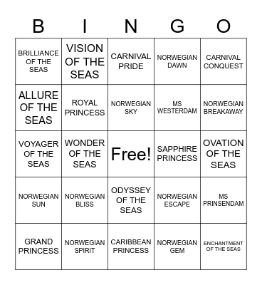 CRUISE SHIP BINGO Card