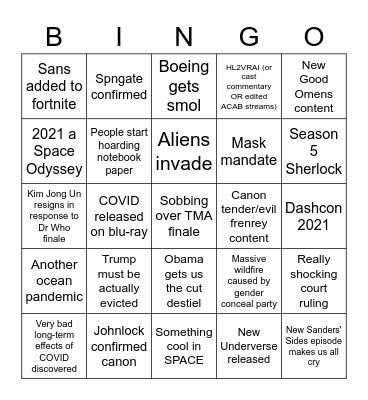 2021 Bingo Card