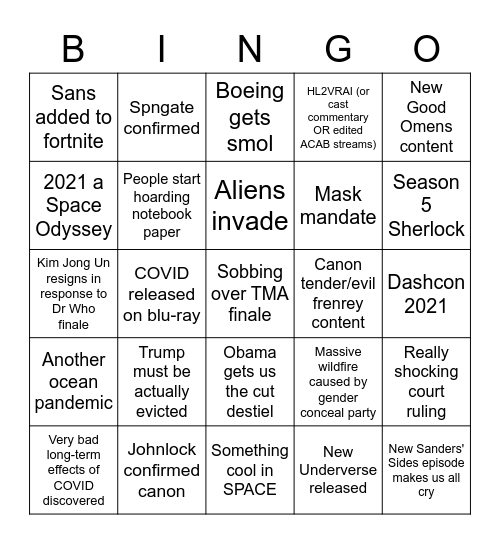 2021 Bingo Card