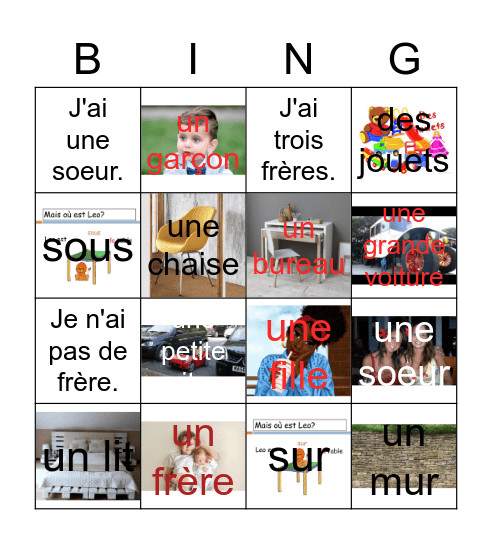 Tu as des frères et des soeurs ? Bingo Card