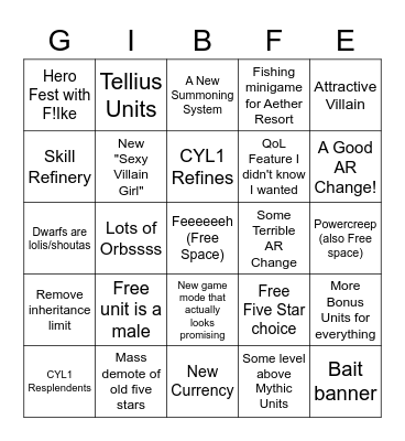 FEH Channel: Version 5 Update Bingo Card