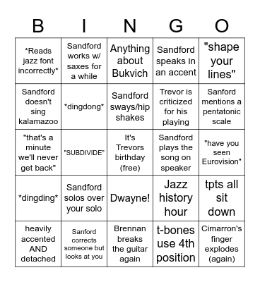 Jazz 1 Bingo Card