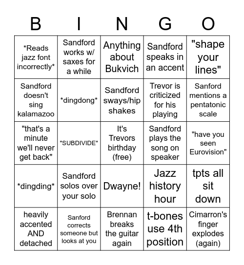 Jazz 1 Bingo Card