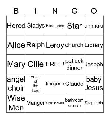 The Best Christmas Pageant Ever Bingo Card