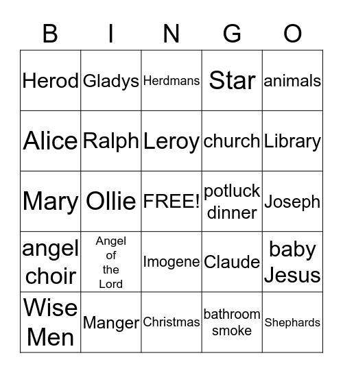 The Best Christmas Pageant Ever Bingo Card