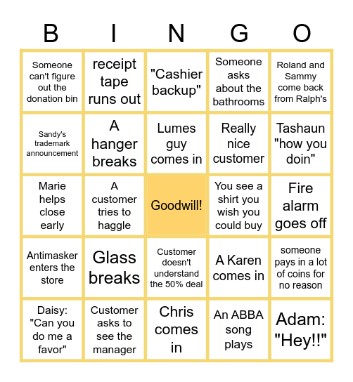 Goodwill Bingo Card