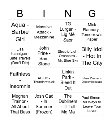 Analytics Friday Playlist Bingo Card