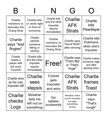 Cr1tikal Among Us Bingo Card