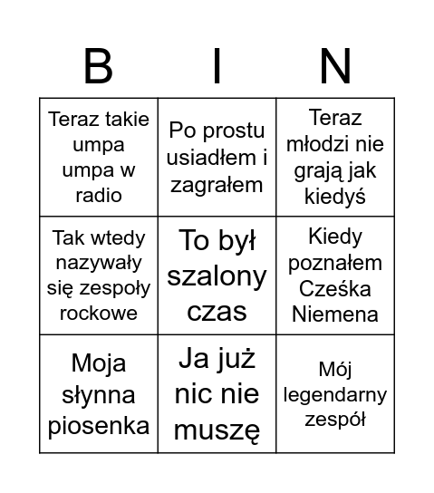 Bingo Starego Muzyka Bingo Card
