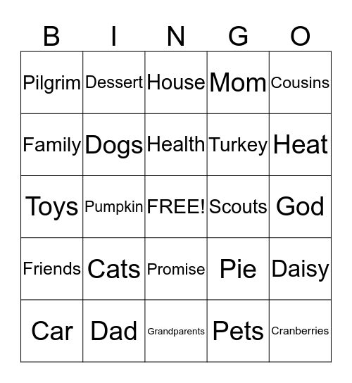 Thanksgiving Daisy Scout Bingo Card