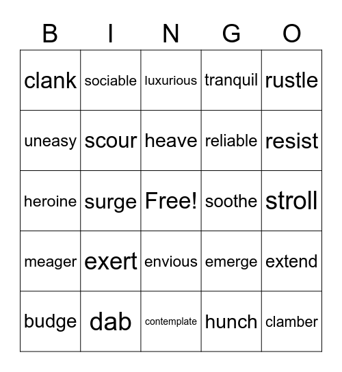 Vocabulary Review Bingo Card